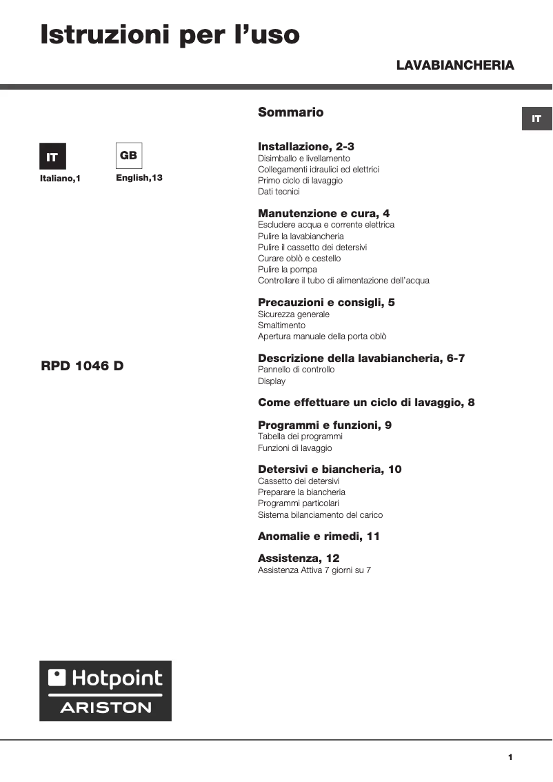 Image de la première page du manuel de l'appareil RPD 1046 DX IT