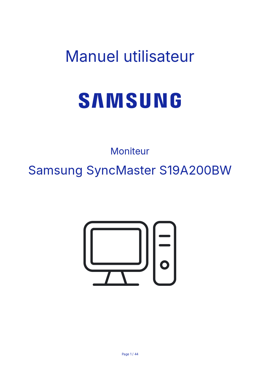 Image de la première page du manuel de l'appareil SyncMaster S19A200BW