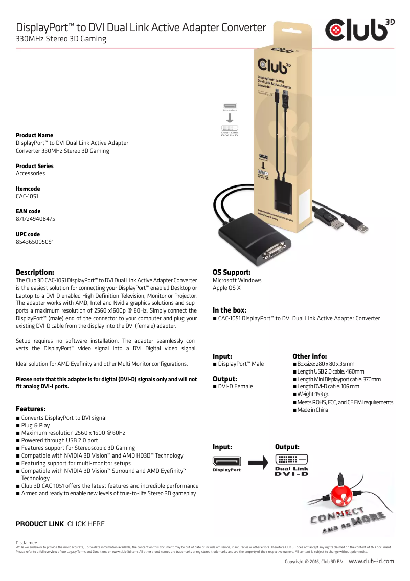 Page 1 de la notice Manuel utilisateur CLUB3D CAC-1051