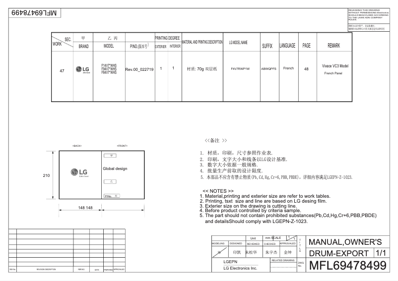 Page n°1 - Manuel utilisateur LG F94V71WHS