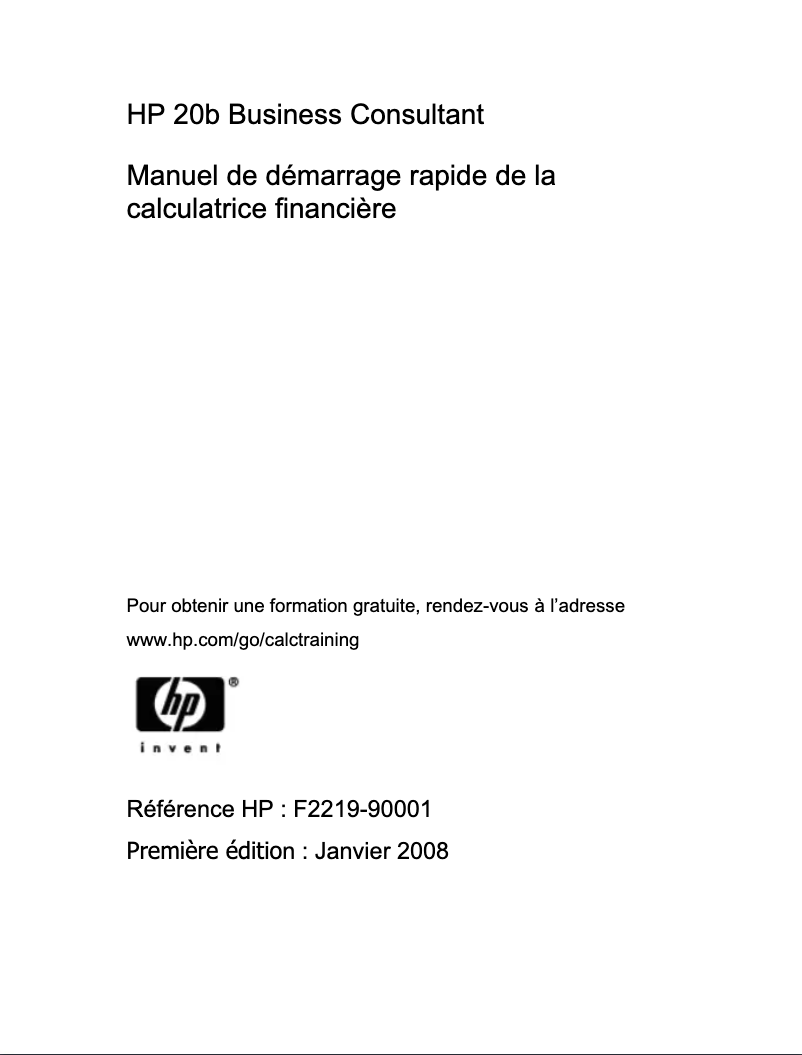 Page 1 de la notice Manuel utilisateur HP 20b Business Consultant