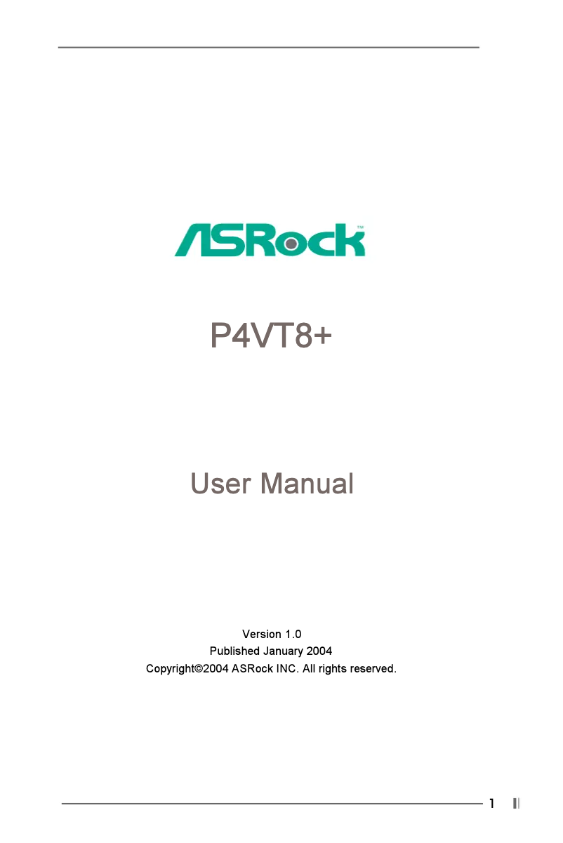 Page 1 de la notice Manuel utilisateur Asrock P4VT8+
