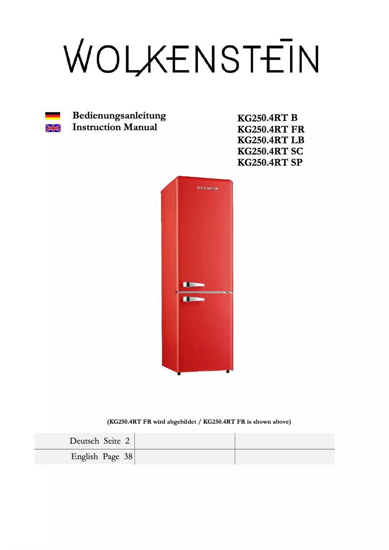 Page 1 de la notice Manuel utilisateur Wolkenstein KG250.4RT FR A++