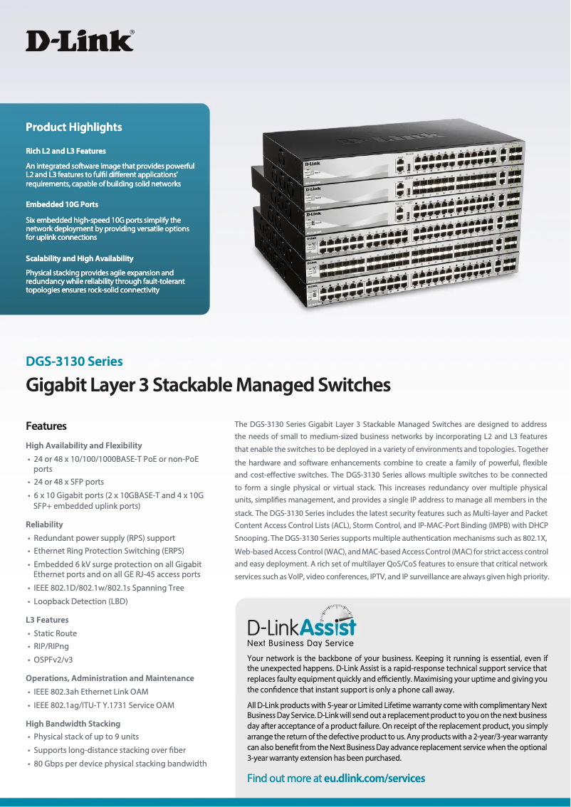 Page 1 de la notice Fiche technique D-Link DGS-3130