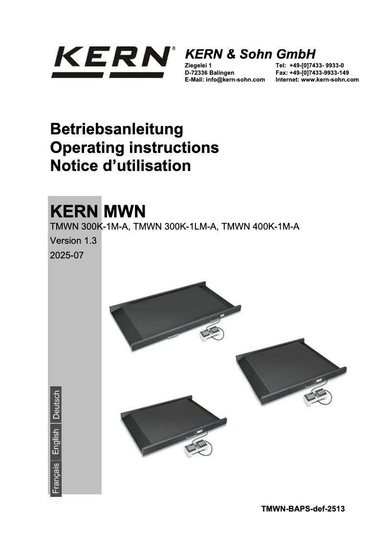 Page 1 de la notice Manuel utilisateur Kern TMWN 300K-1M-A