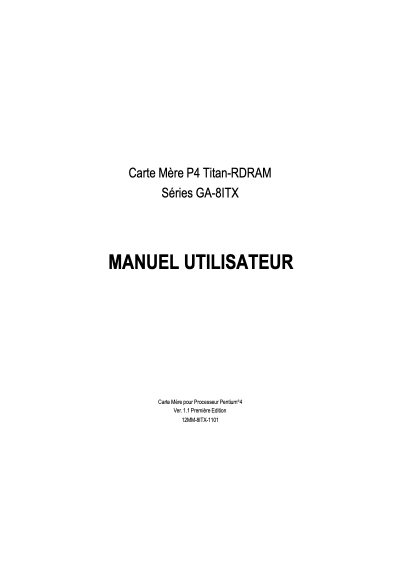 Page 1 de la notice Manuel utilisateur Gigabyte GA-8ITXR