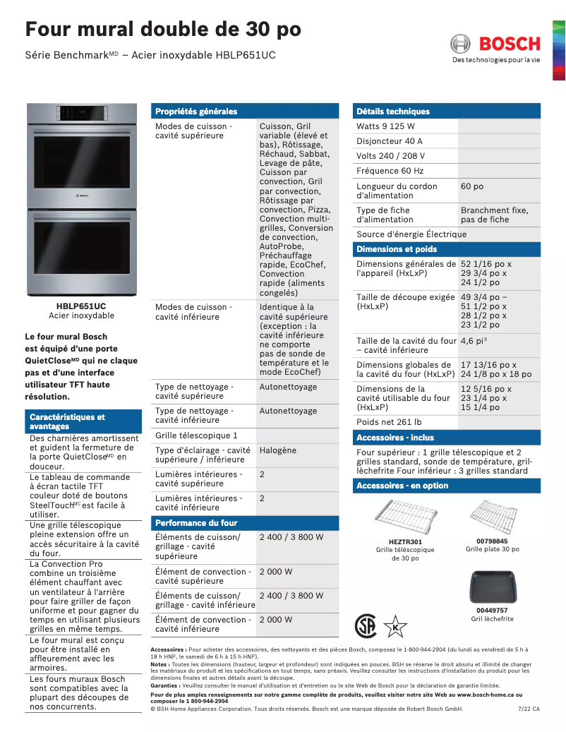 Página 1 del manual Ficha técnica Bosch HBLP651UC