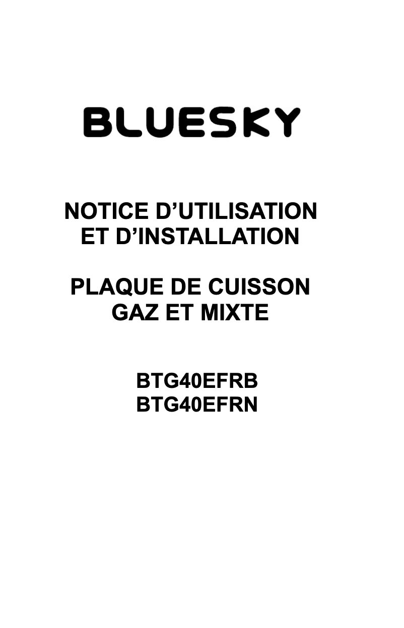 Page 1 de la notice Manuel utilisateur Bluesky BTG 40 EFRB