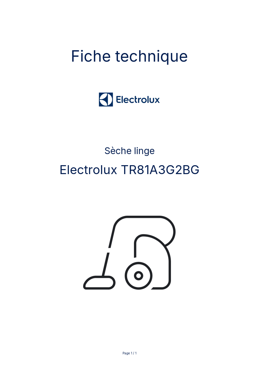 Page n°1 - Fiche technique Electrolux TR81A3G2BG