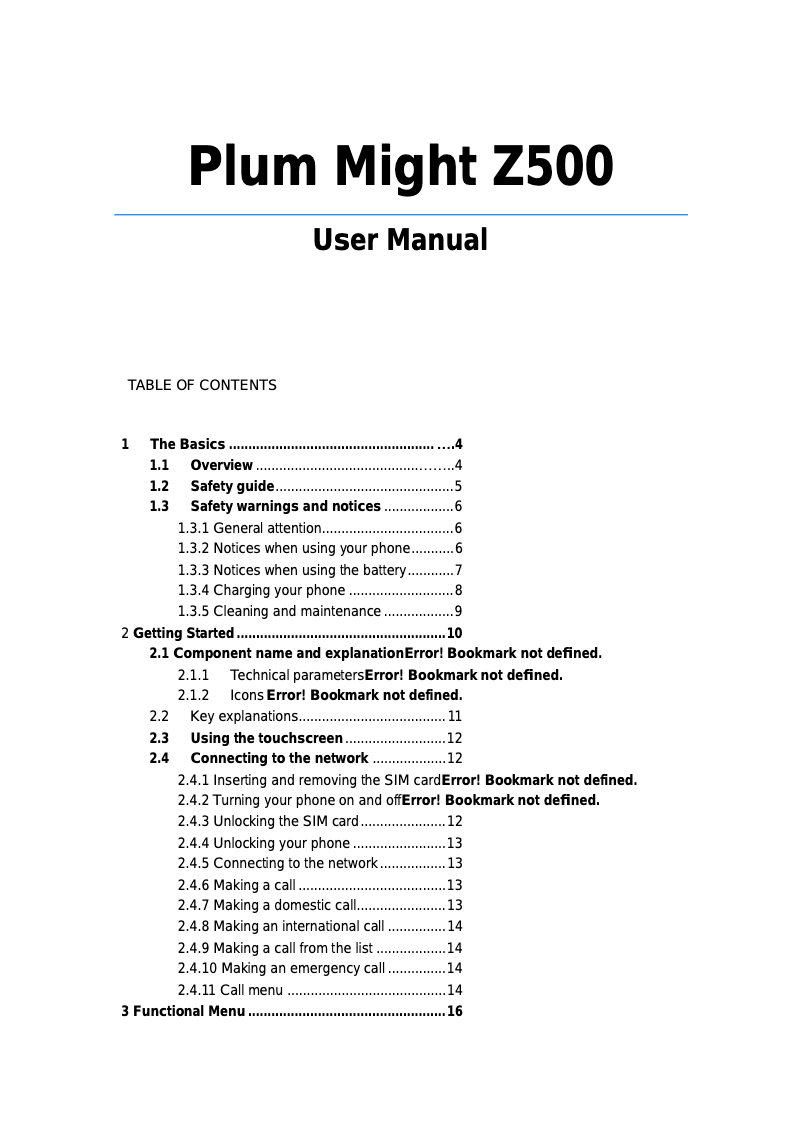 Page n°1 - Manuel utilisateur Plum Z500