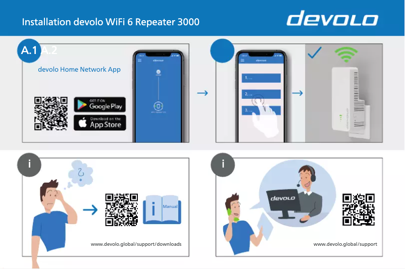 Page 1 of the manual Installation Guide Devolo WiFi 6 Repeater 3000