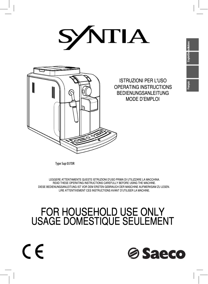 Image de la première page du manuel de l'appareil Saeco Syntia RI9836