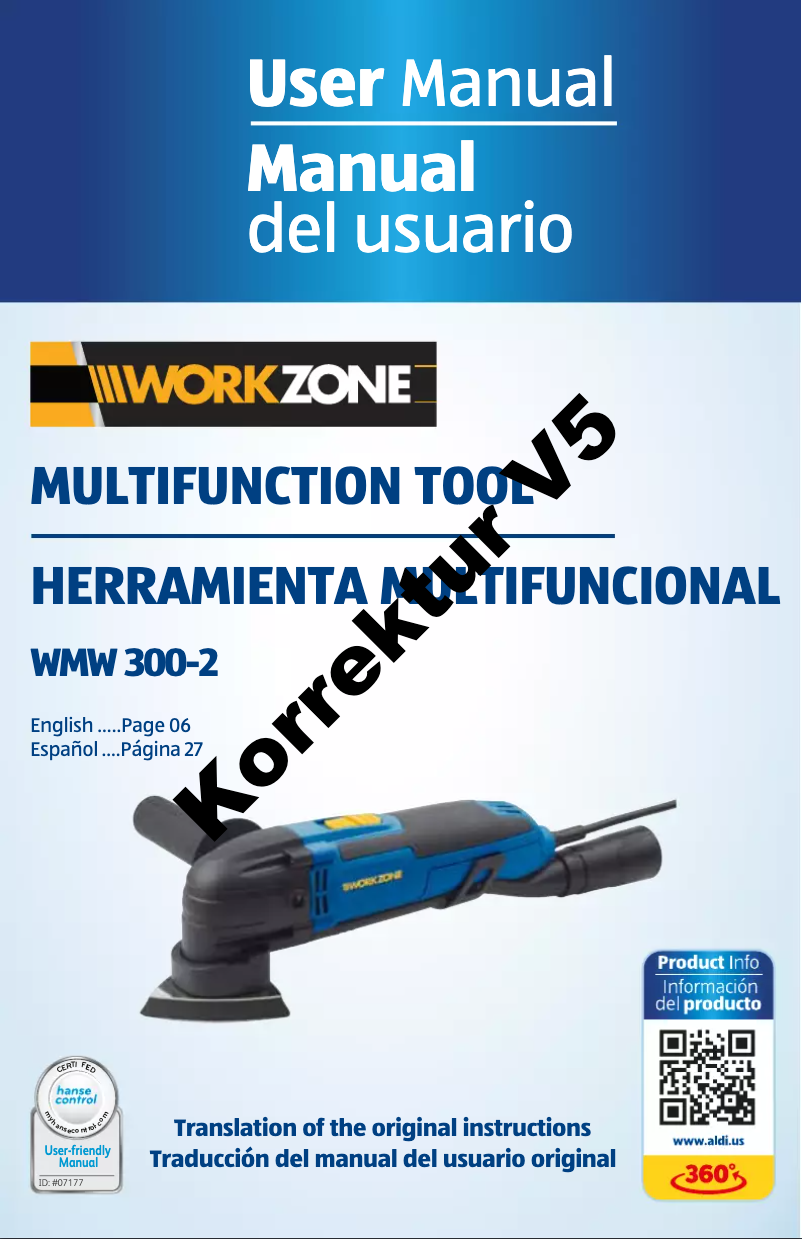 Page n°1 - Manuel utilisateur Workzone Multifunction Tool WMW 300-2