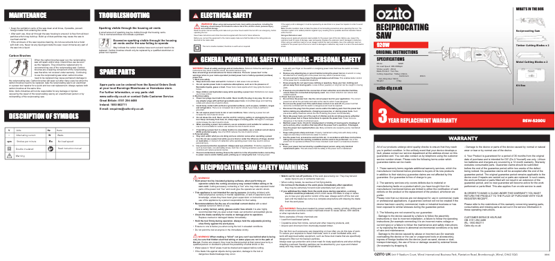 Page 1 de la notice Manuel utilisateur Ozito RSW-5200U