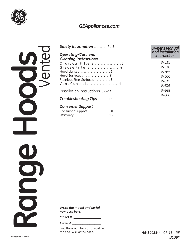 Image de la première page du manuel de l'appareil JV535HBB