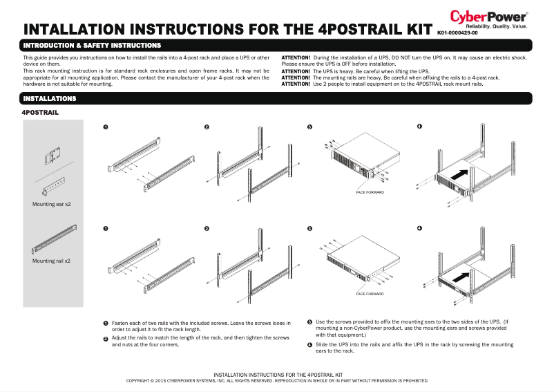 Page 1 de la notice Manuel utilisateur CyberPower 4POSTRAIL