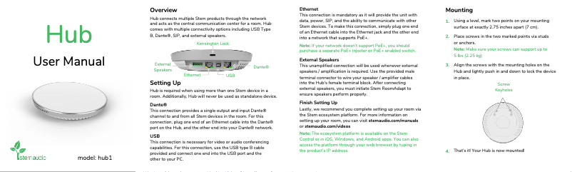 Page 1 de la notice Manuel utilisateur Stem Audio Hub