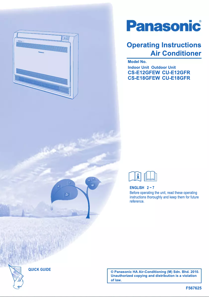 Page 1 de la notice Manuel utilisateur Panasonic CU-E18GFR