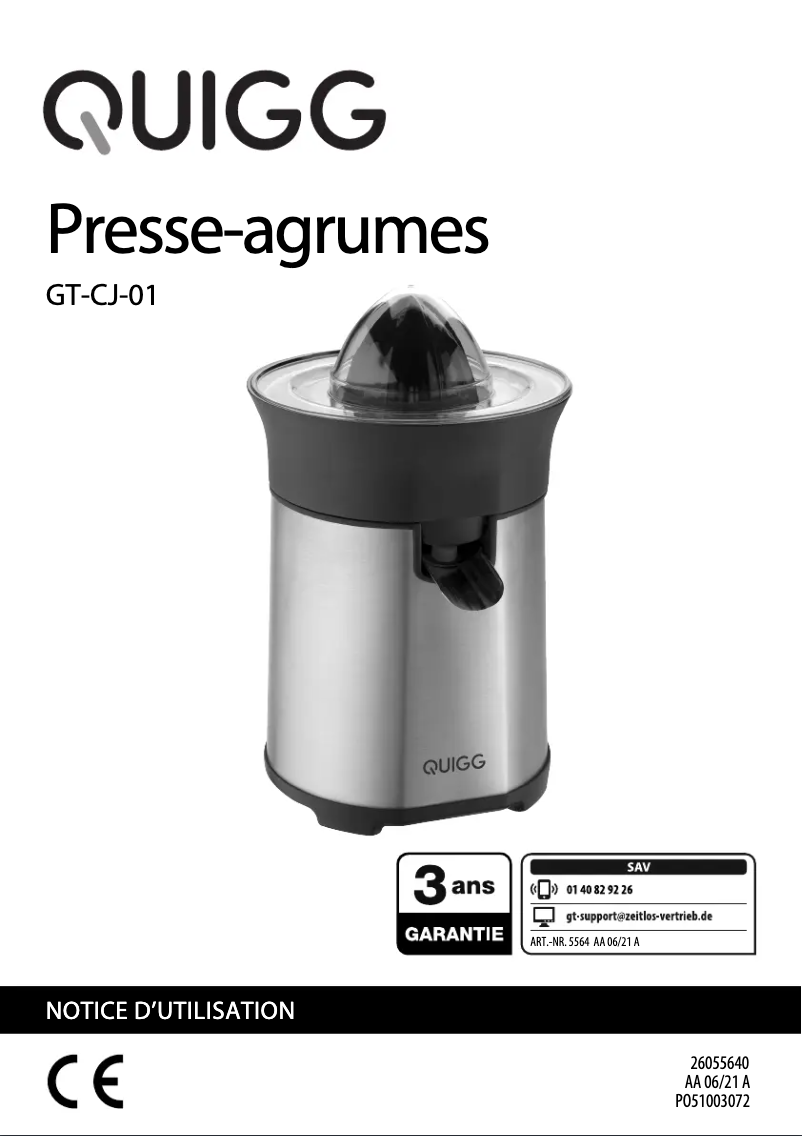 Page 1 de la notice Manuel utilisateur Quigg GT-CJ-01