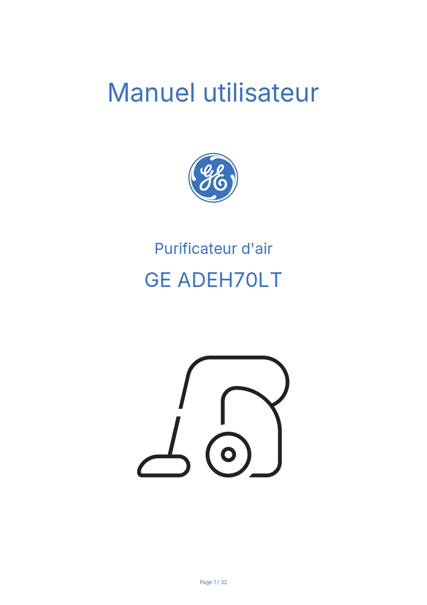 Page n°1 - Manuel utilisateur GE ADEH70LT