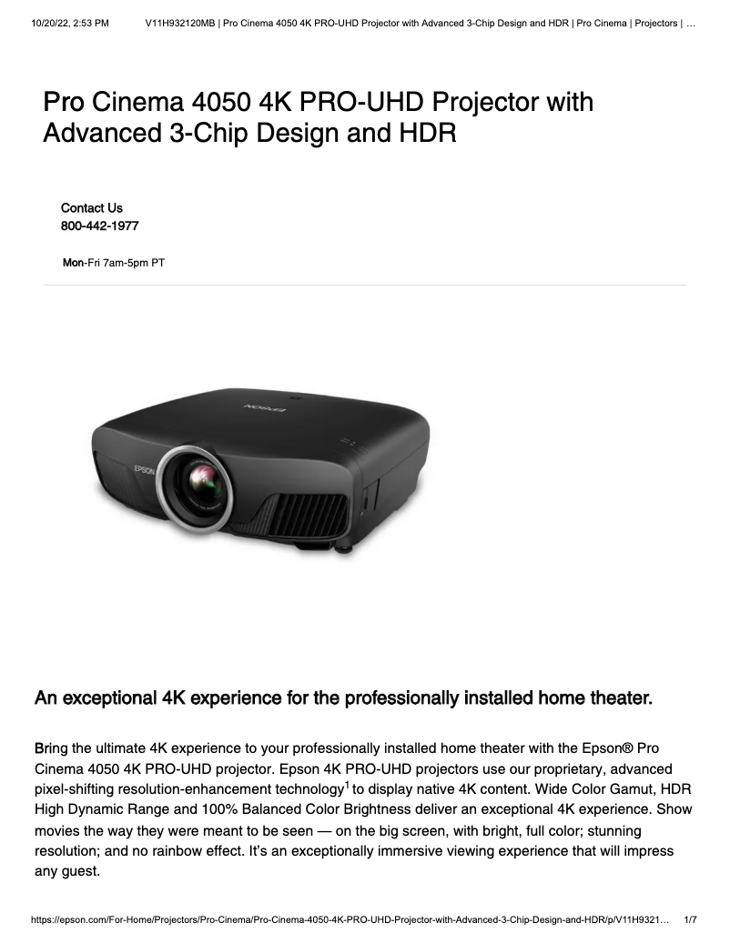 Imagen de la primera página del manual del dispositivo Pro Cinema 4050