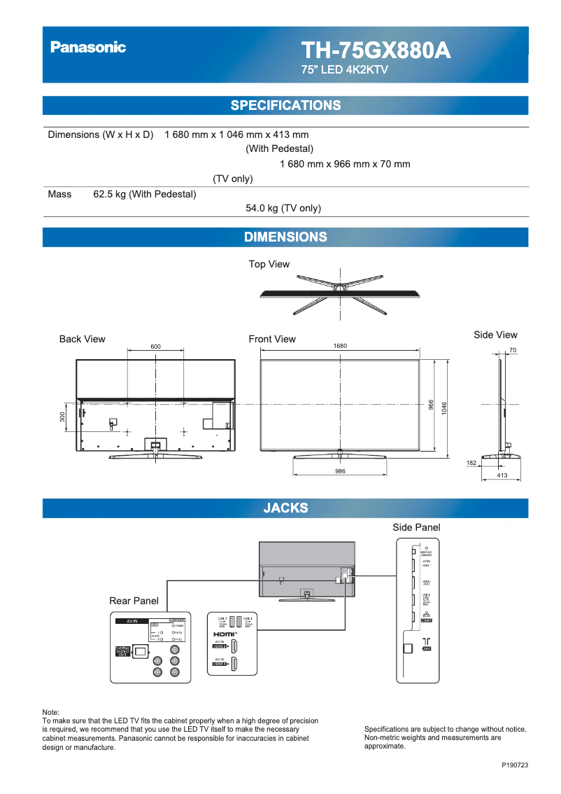 Page 1 de la notice Manuel utilisateur Panasonic TH-75GX880A