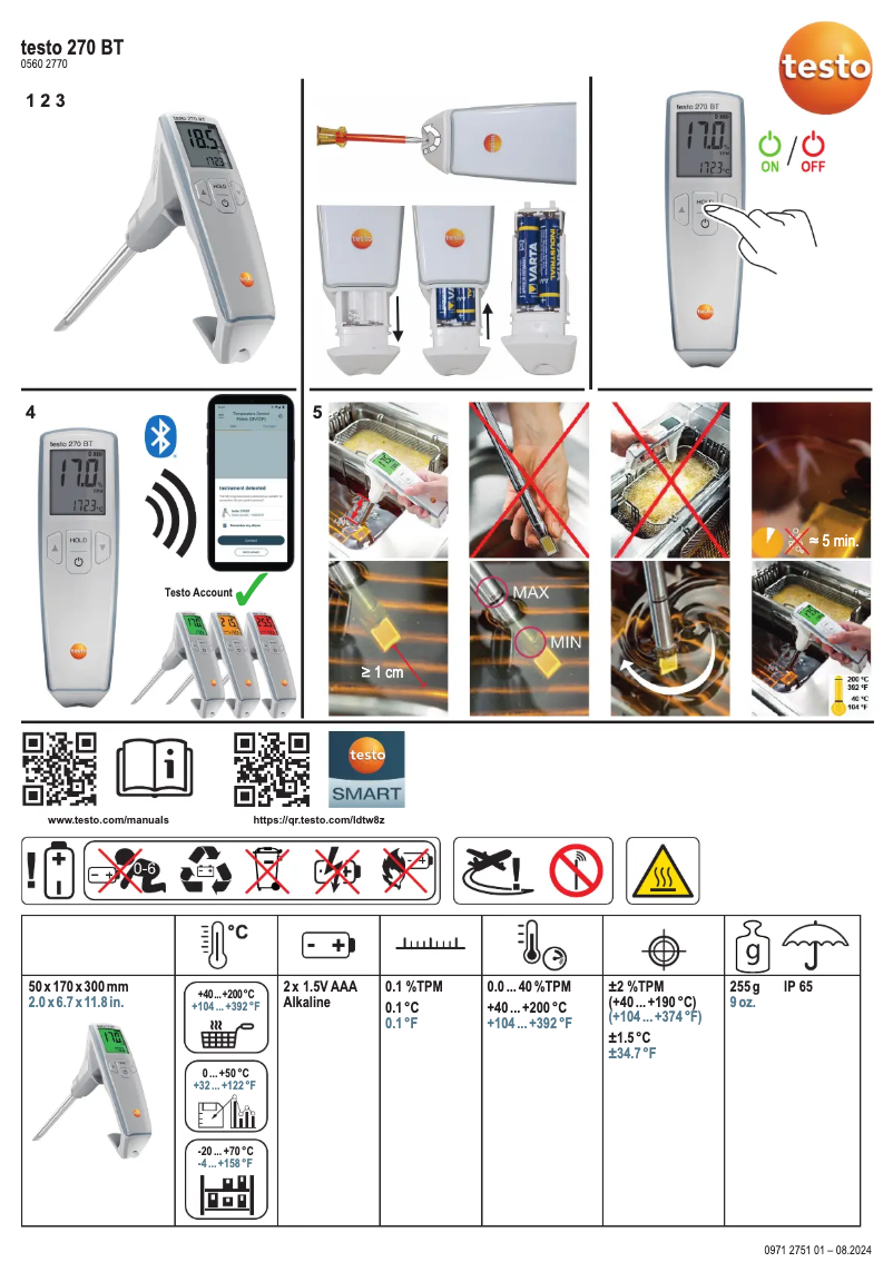Page 1 de la notice Manuel utilisateur Testo 270 BT