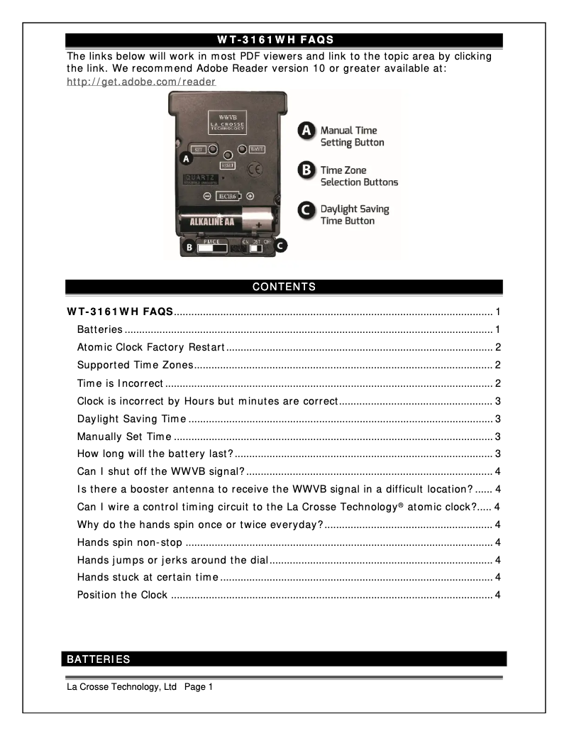 Page 1 de la notice FAQ La Crosse Technology WT-3161WH