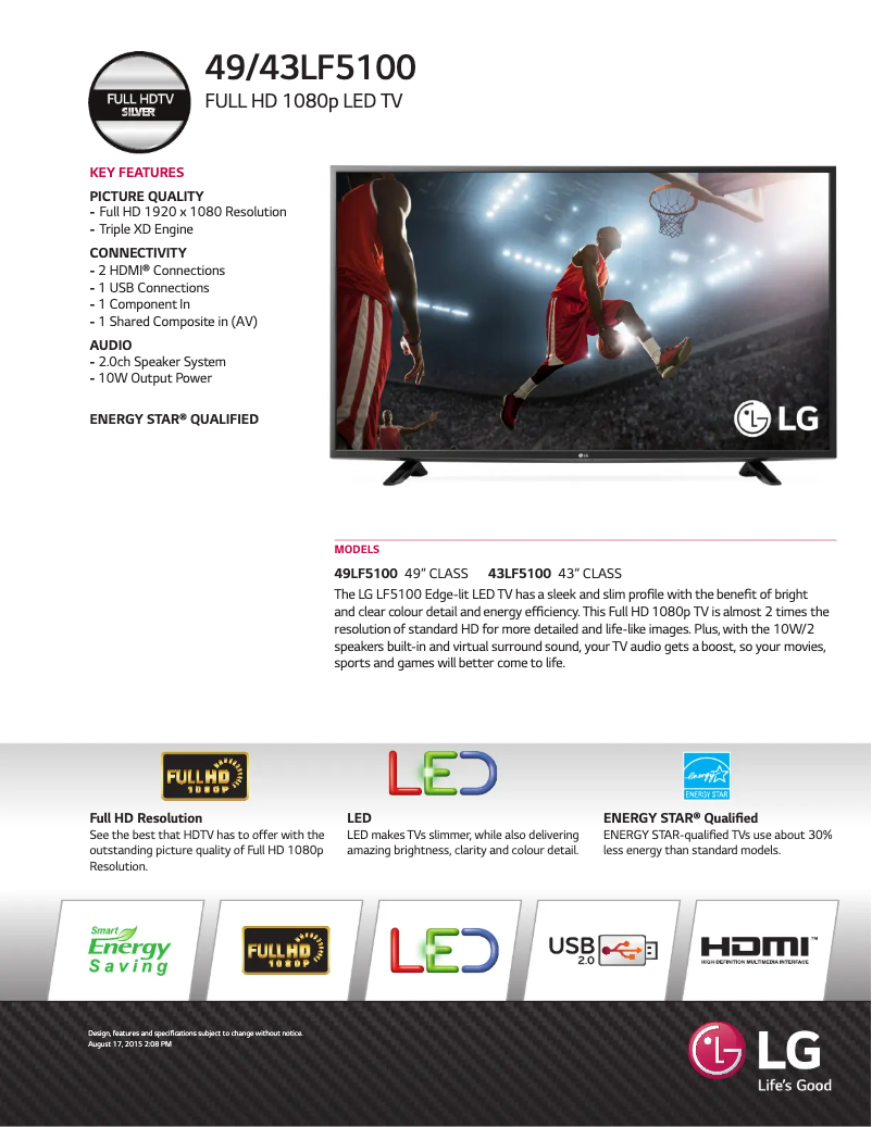 Página 1 del manual Ficha técnica LG 43LF5100