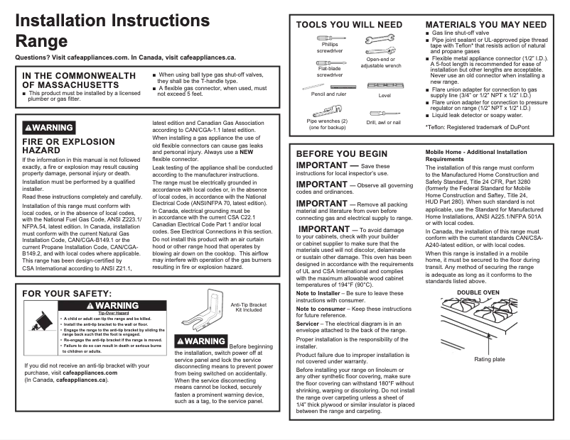 Page 1 de la notice Guide d'installation GE Profile PGB965YPFS