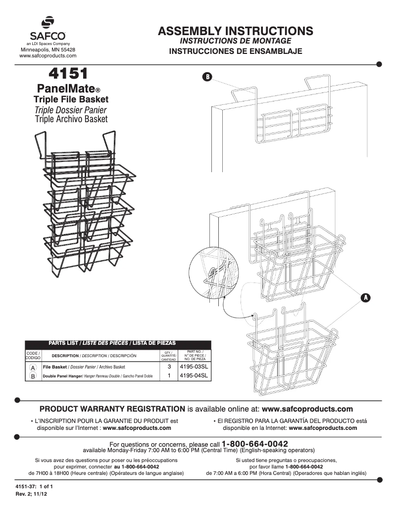 Page 1 de la notice Manuel utilisateur Safco PanelMate 4151
