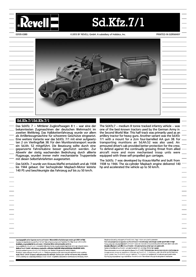 Page 1 de la notice Manuel utilisateur Revell Sd.Kfz. 7/1