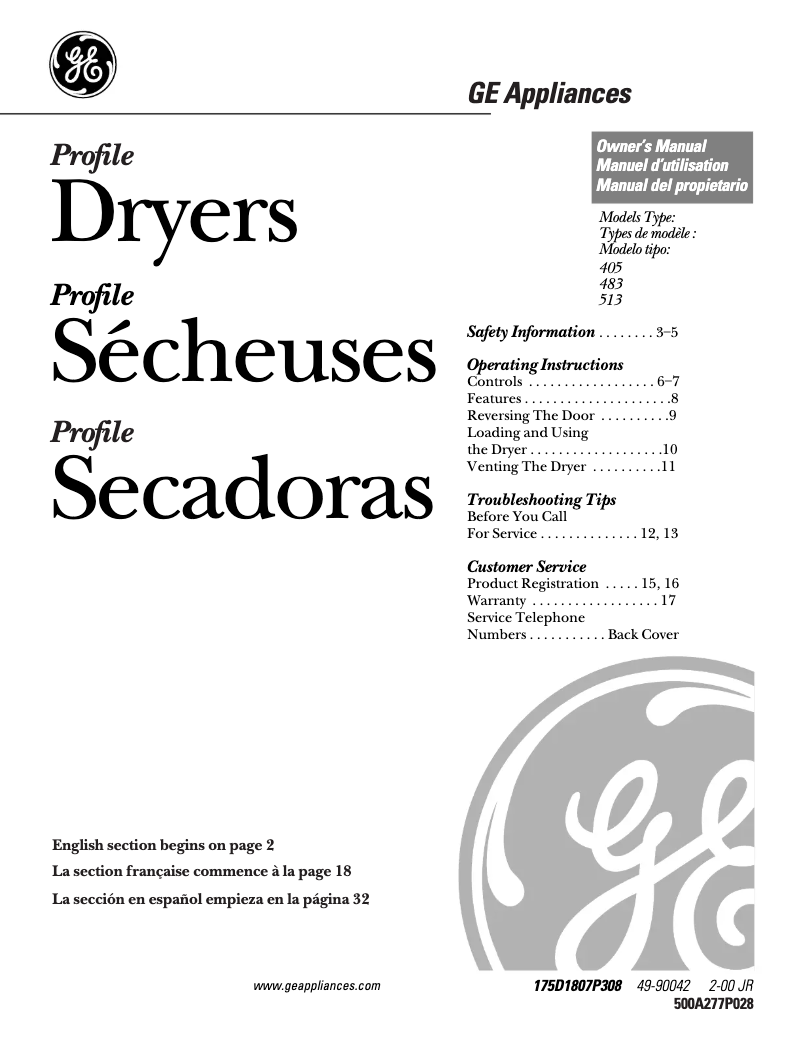 Image de la première page du manuel de l'appareil Profile Prodigy DPSR483GACC