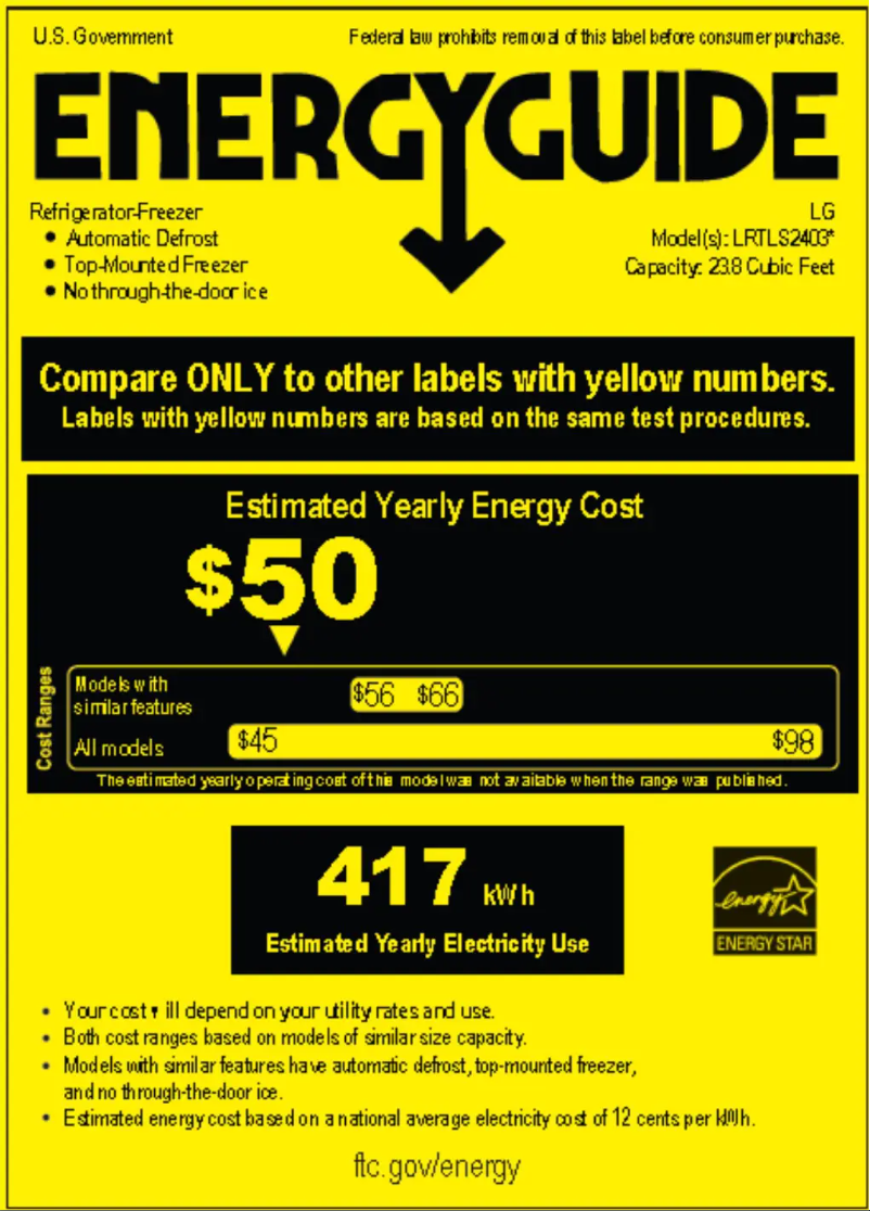 Page 1 de la notice Label énergétique LG LRTLS2403S