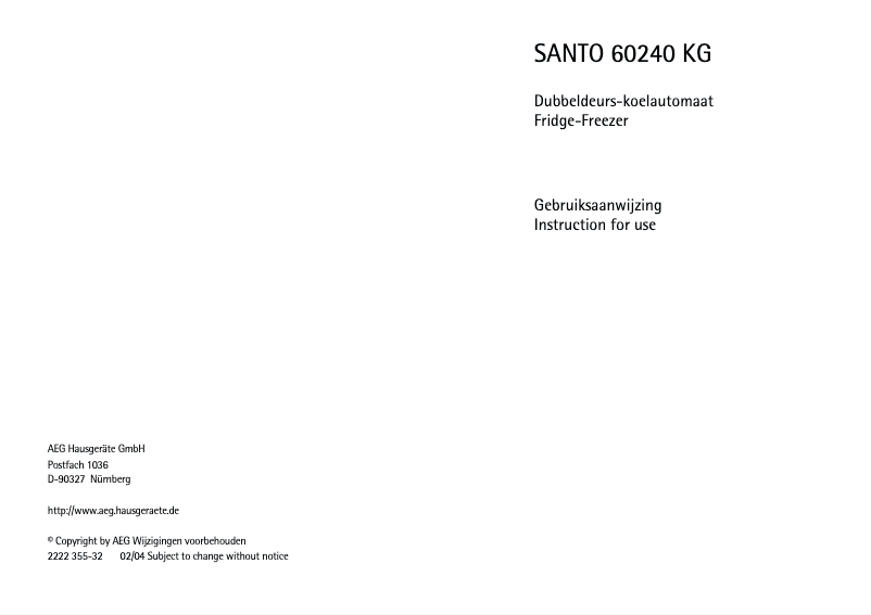 Page n°1 - Manuel utilisateur AEG Santo 60240 KG1