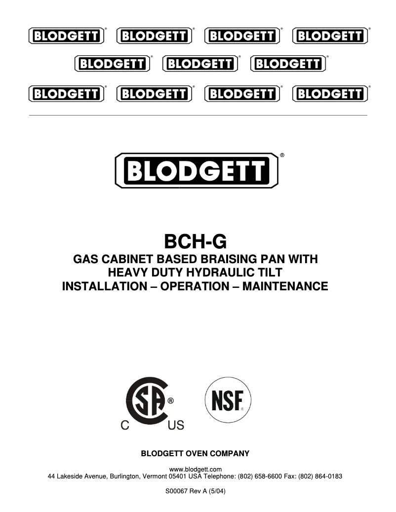 Page 1 de la notice Manuel utilisateur Blodgett BCH-40G