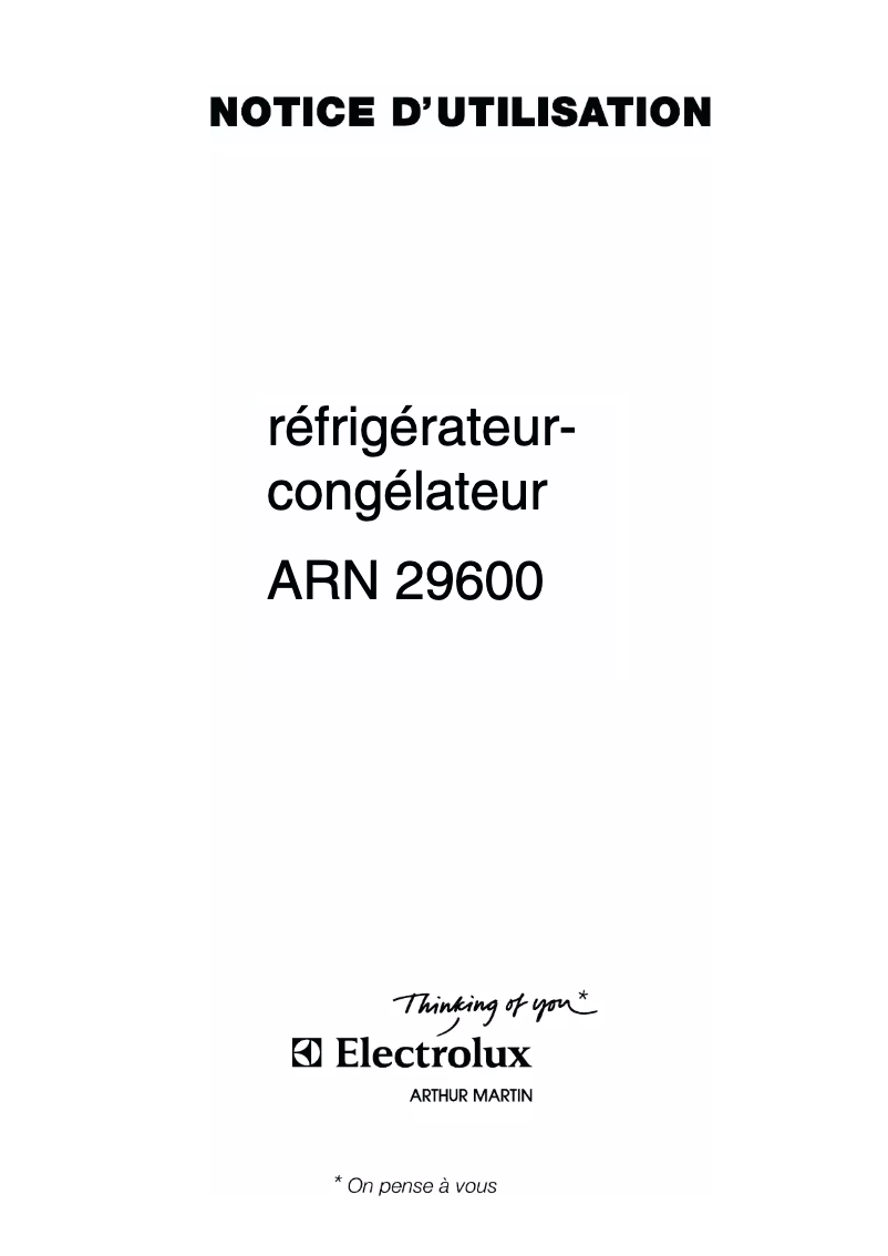 Page 1 de la notice Manuel utilisateur Arthur Martin-Electrolux ARN29600