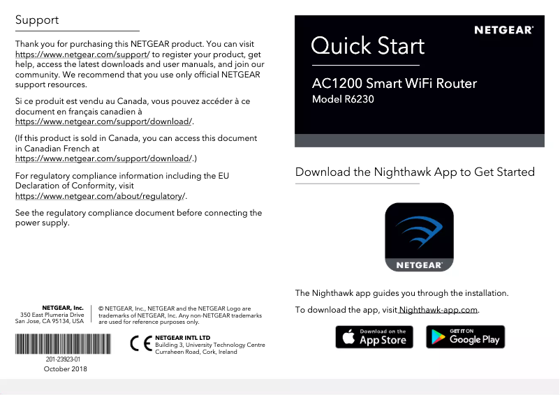 Page 1 de la notice Guide d'installation Netgear R6230