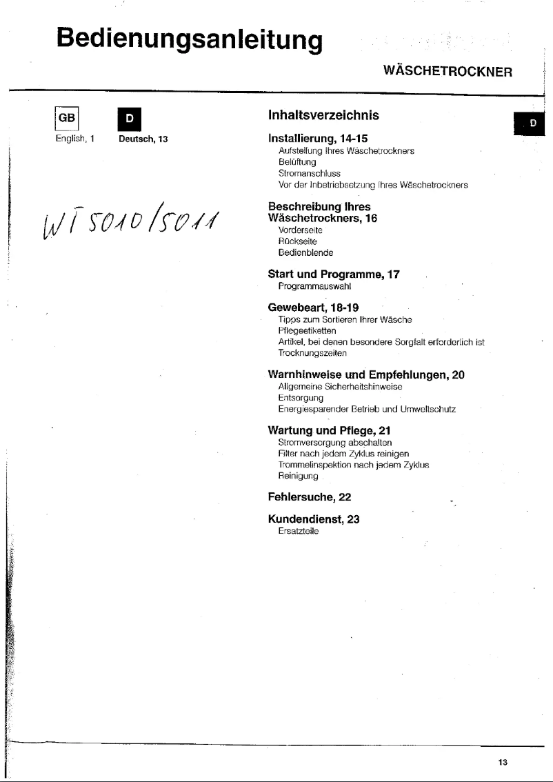 Page n°1 - Manuel utilisateur Bomann WT 5011