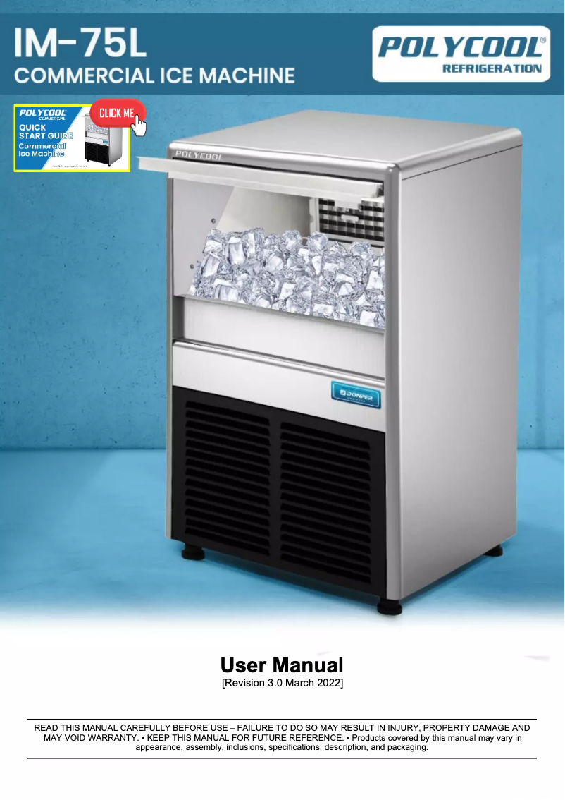 Page 1 de la notice Manuel utilisateur PolyCool IM-75L