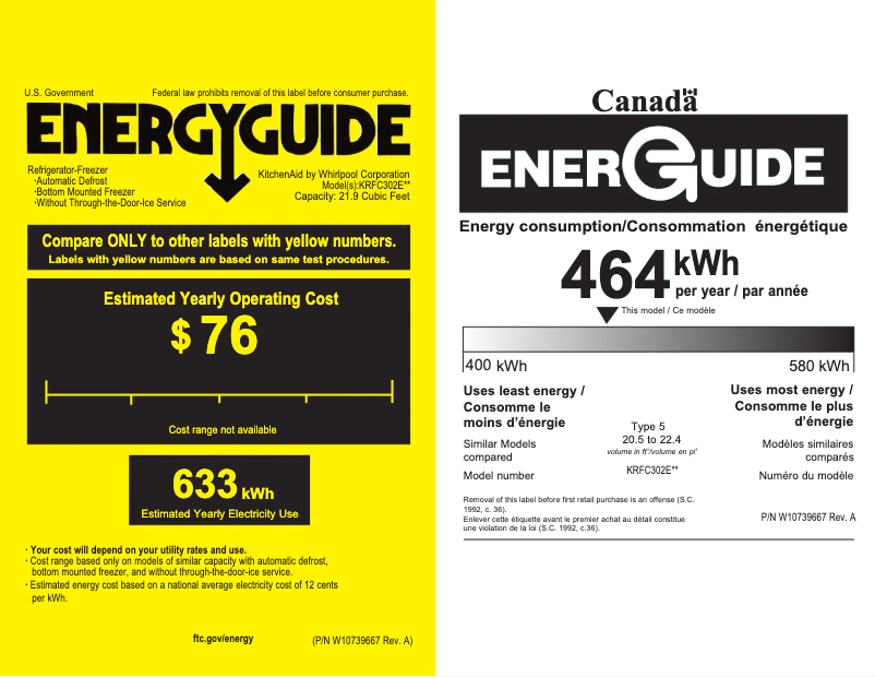 Page 1 de la notice Label énergétique KitchenAid KRFC302ESS