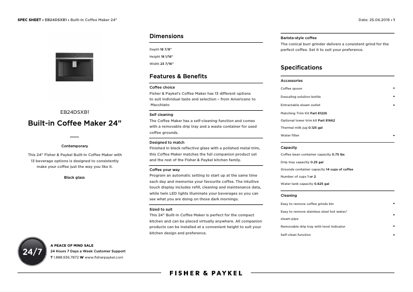 Page n°1 - Fiche technique Fisher & Paykel EB24DSXB1