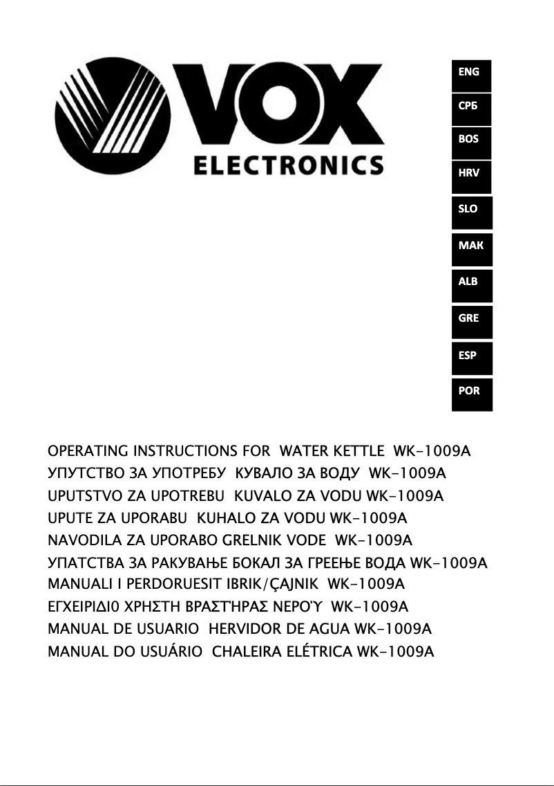 Page 1 de la notice Manuel utilisateur VOX WK1009A