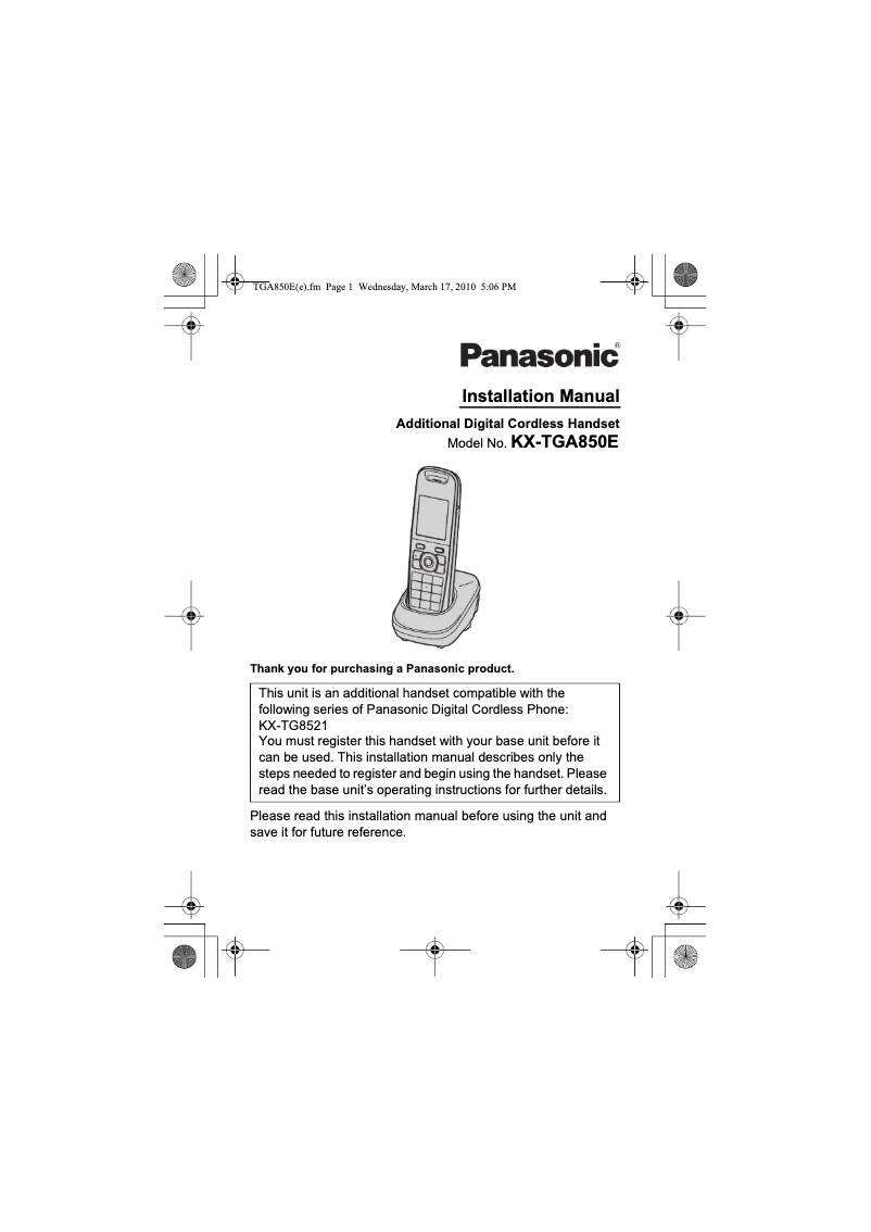 Image de la première page du manuel de l'appareil KX-TGA850E