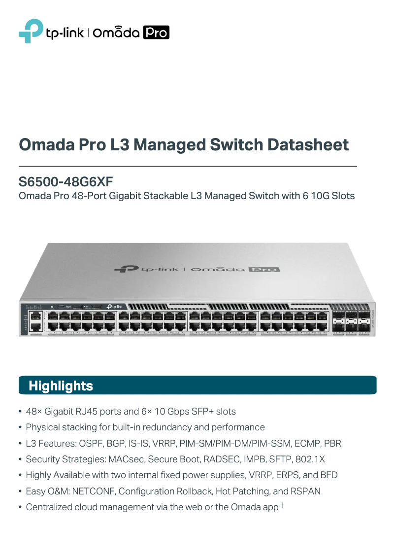 Page 1 de la notice Manuel utilisateur TP-Link S6500-48G6XF
