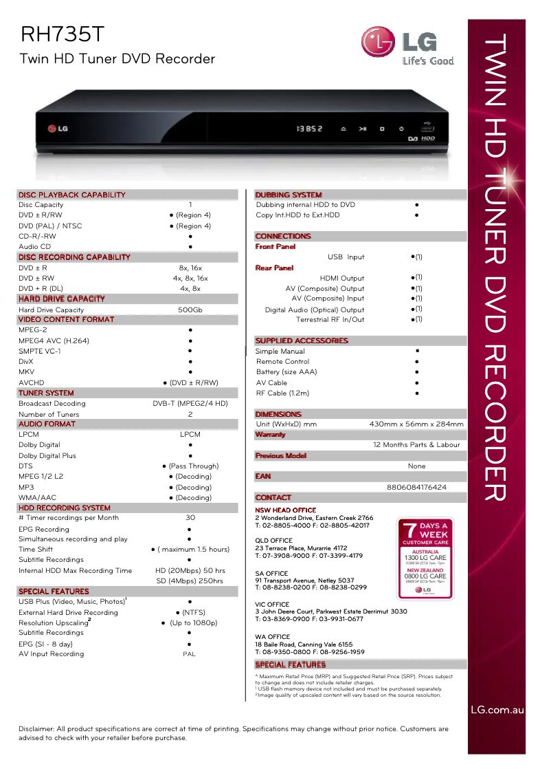 Image de la première page du manuel de l'appareil RH735T