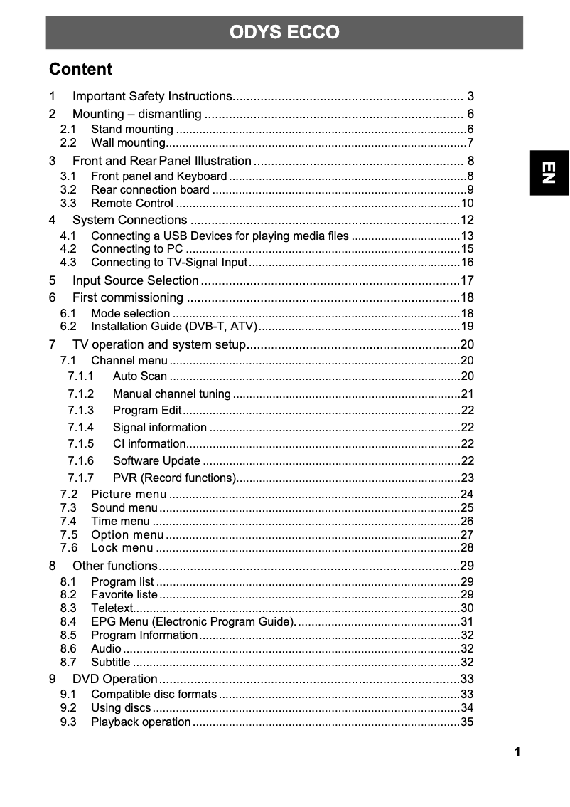 Page n°1 - Manuel utilisateur Odys Ecco 22