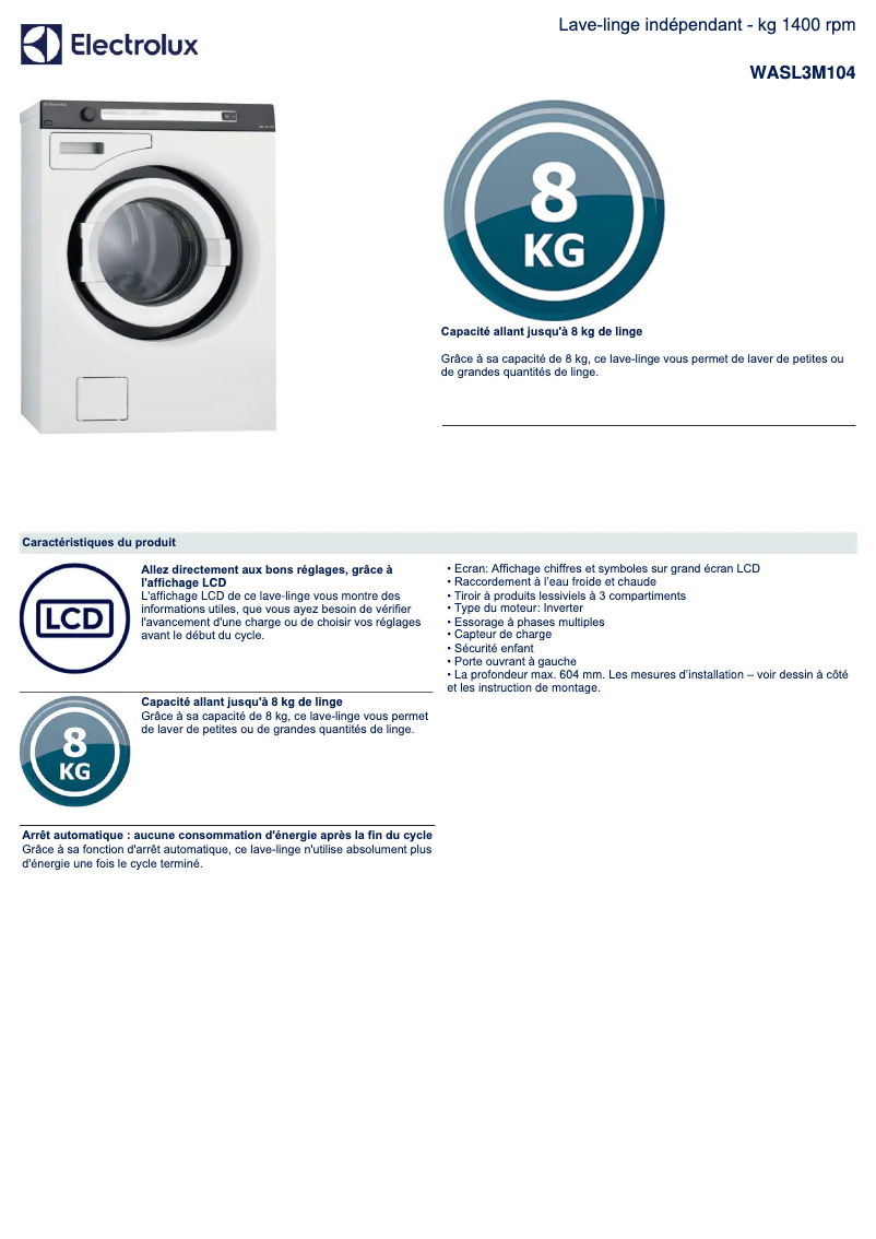 Page n°1 - Manuel utilisateur Electrolux WASL3M104