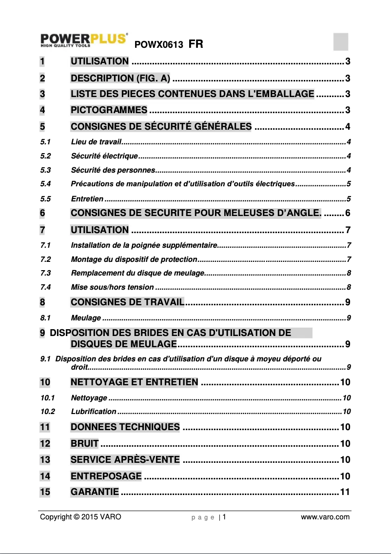 Image de la première page du manuel de l'appareil POWX0613