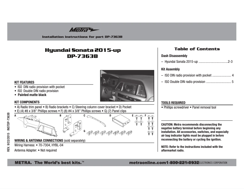 Page n°1 - Manuel utilisateur Metra DP-7363B
